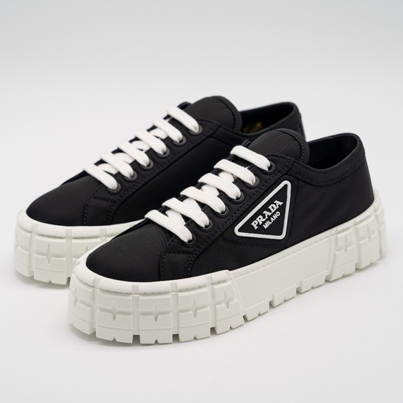 size 40eu 10 US Prada Double Wheel Platform Sneaker Black Nylon - Picture 1 of 14